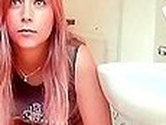 Slutty amateur redhead got caught surrounding along to bathroom pissing and then dildoed her pussy on cam